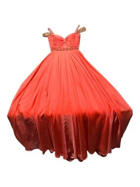 Sherri Hill Women’s 4 Coral Long Gown Beaded Prom Princess Glitter Accents